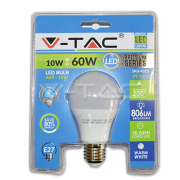 Светодиодная лампа 10W E27 A60 теплый свет V-TAC