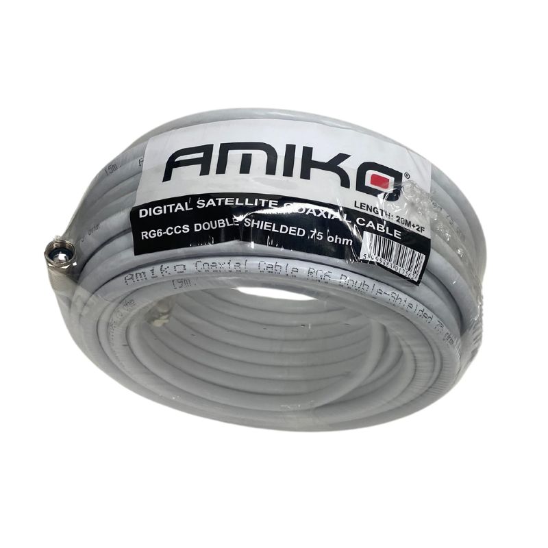 Koaksialinis kabelis 20m Amiko RG6W20CCS40+2F DUAL-SHIELD