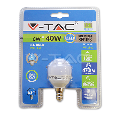 LED lemputė 6W E14 P45 2700K V-TAC