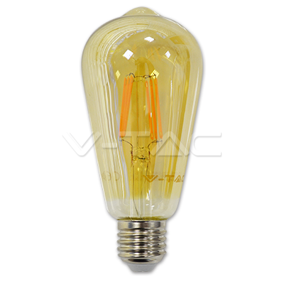 LED lemputė 6W E27 filamentas gintaras stiklas ST64 2200K V-TAC