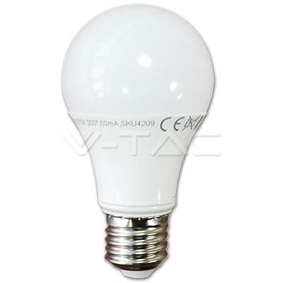 LED lemputė - 7W E27 A60 termoplastikas 4000K V-TAC